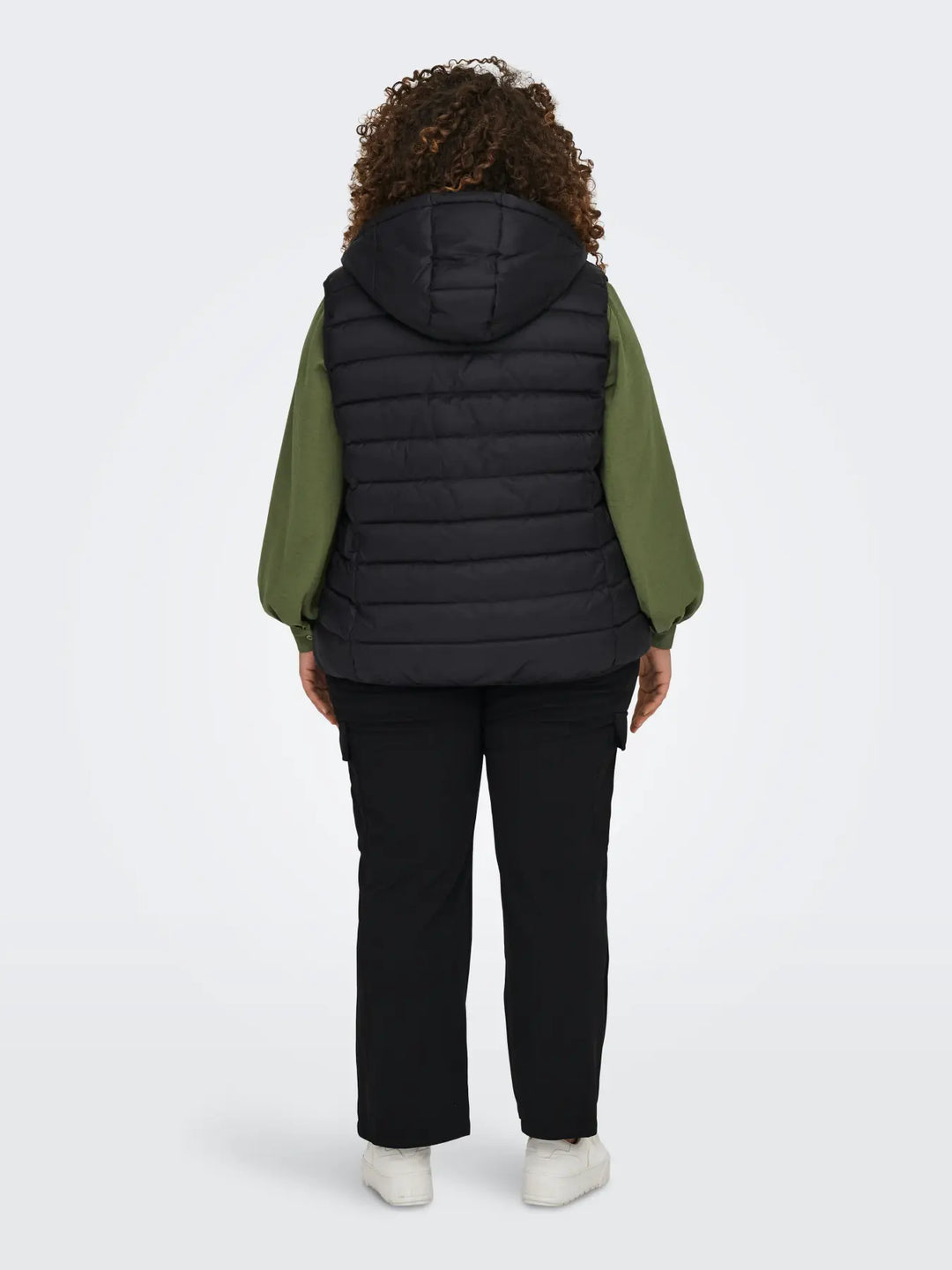Zwarte Gewatteerde Gilet Met Kap