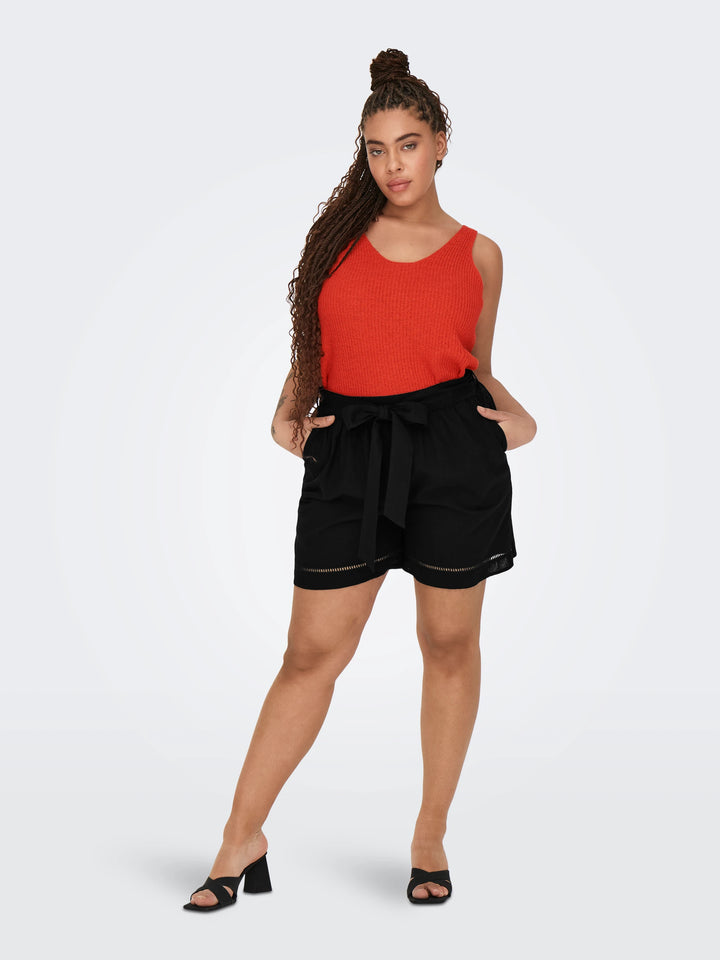 Zwarte Plussize Short Met Strikceintuur