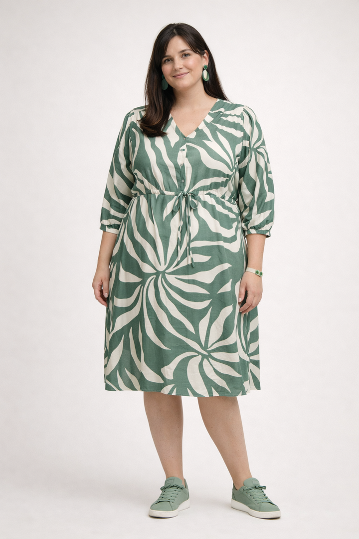 Groene Print Jurk Met Koord