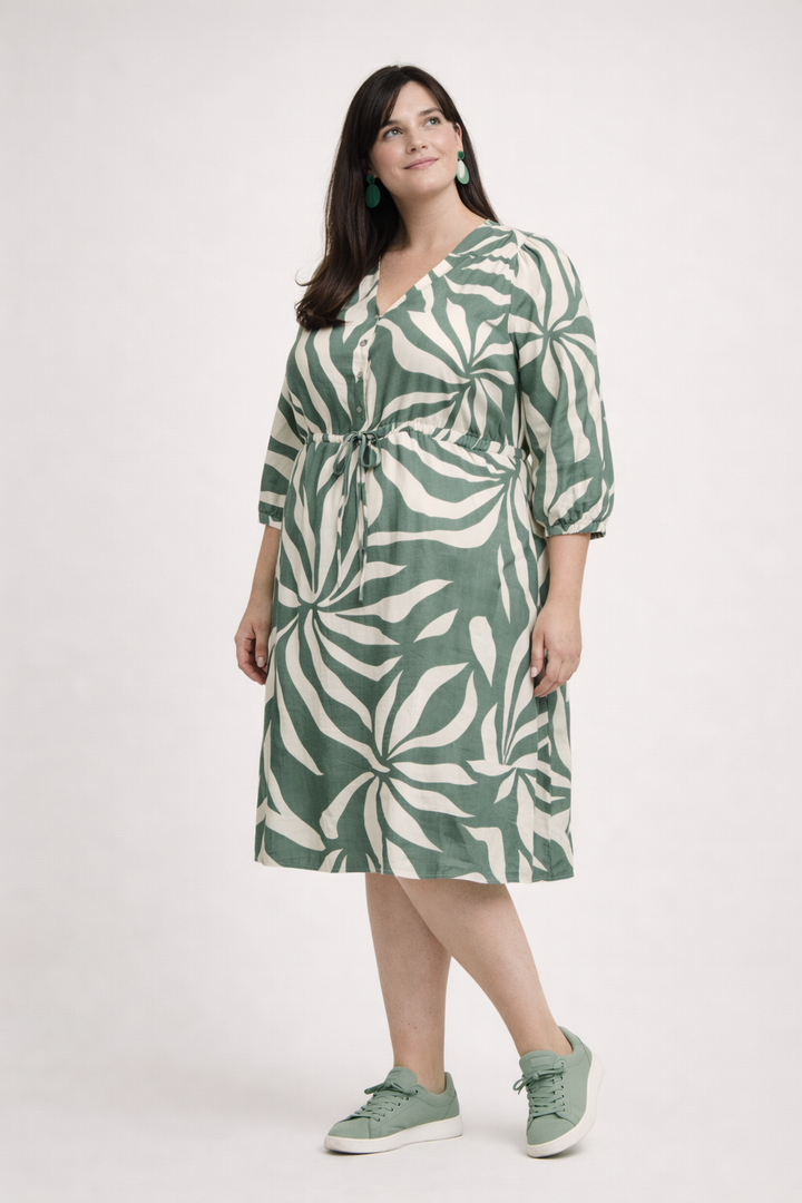 Groene Print Jurk Met Koord