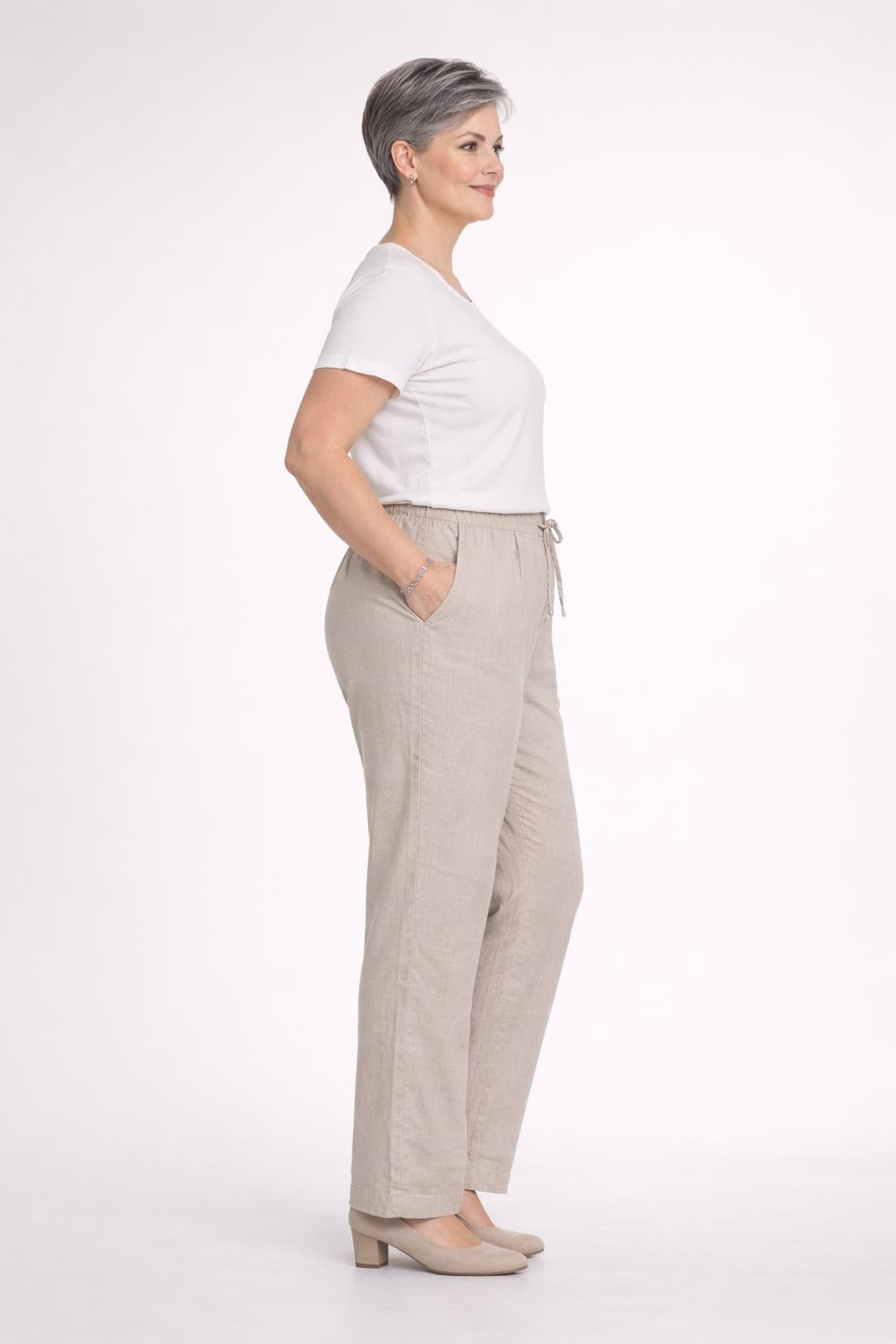 Beige Linnen Viscose Broek