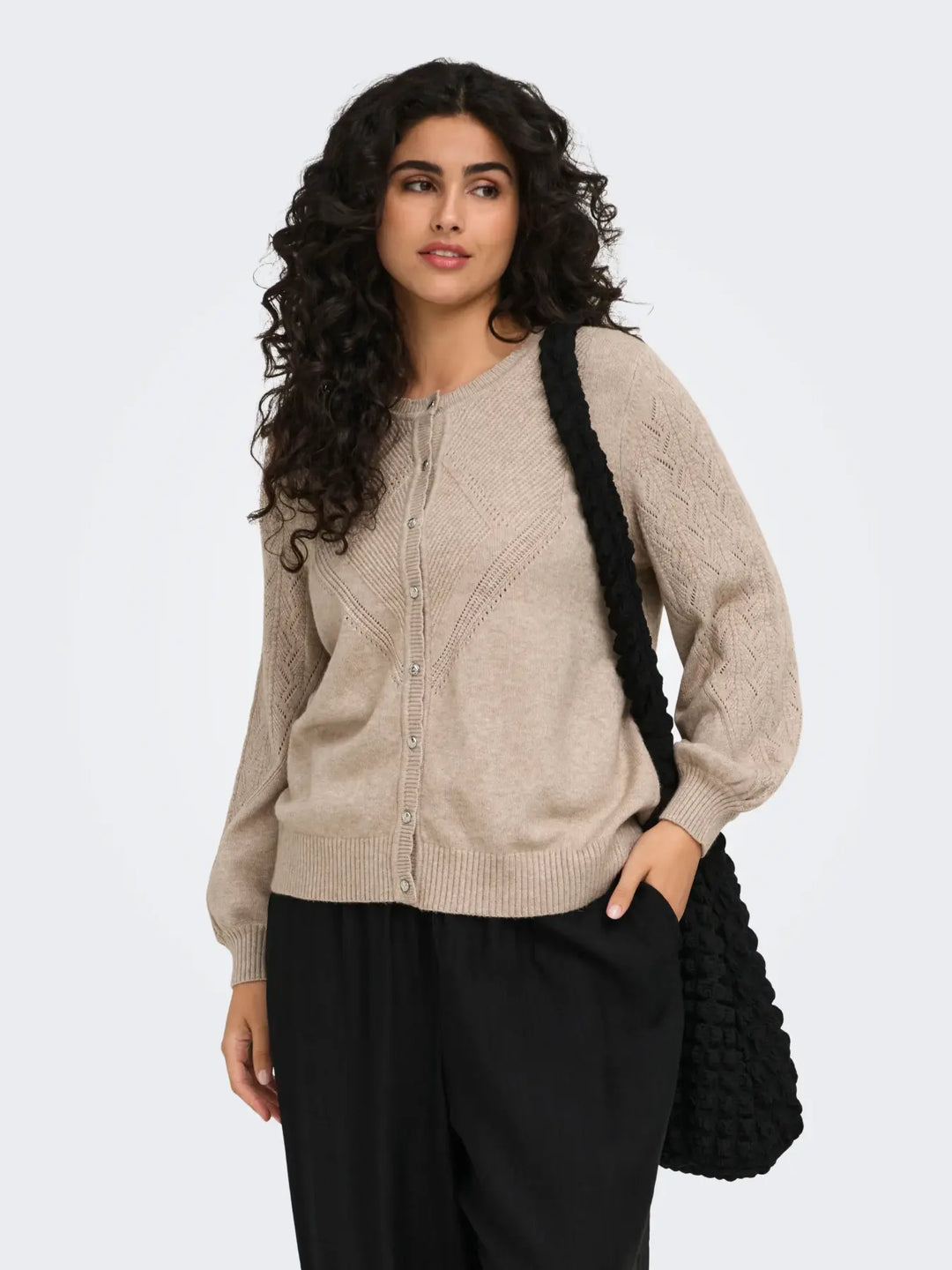 Beige Cardigan Met Structuurbreisel