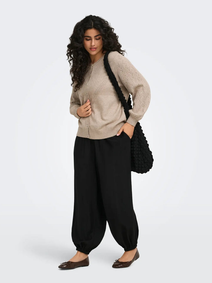 Beige Cardigan Met Structuurbreisel