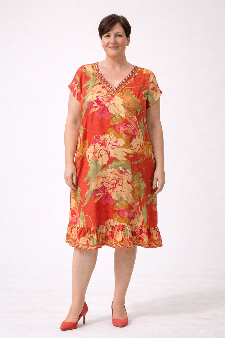 V-Hals Jurk Met Bloemenprint