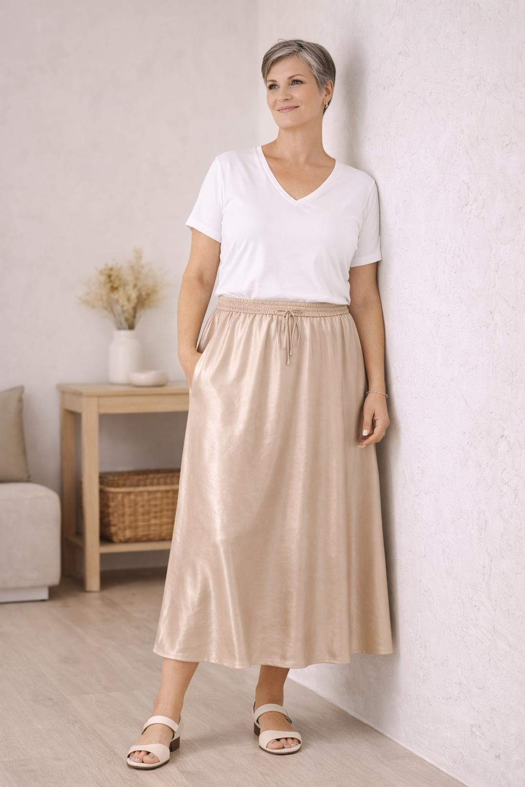 Champagnekleurige maxi rok