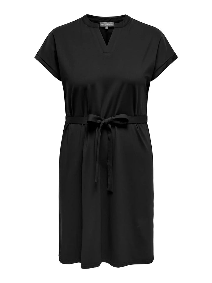 Zwarte V-hals Jurk Met Taillelint