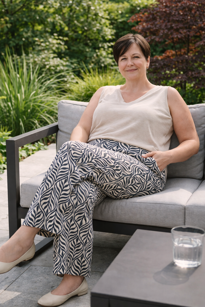 Blauwe Bladprint Broek