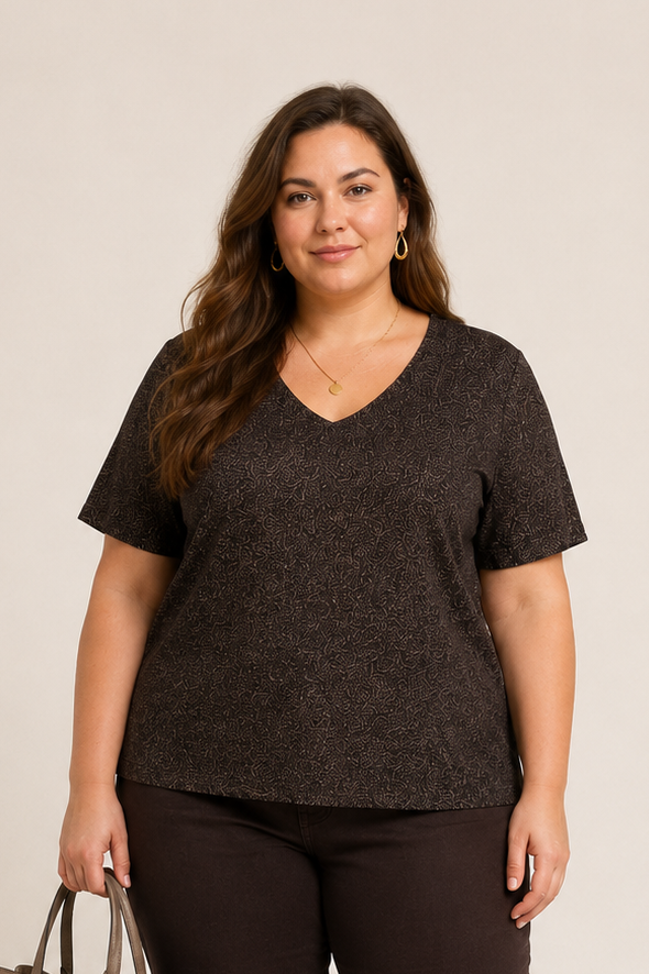 Glanzende V-hals T-shirt