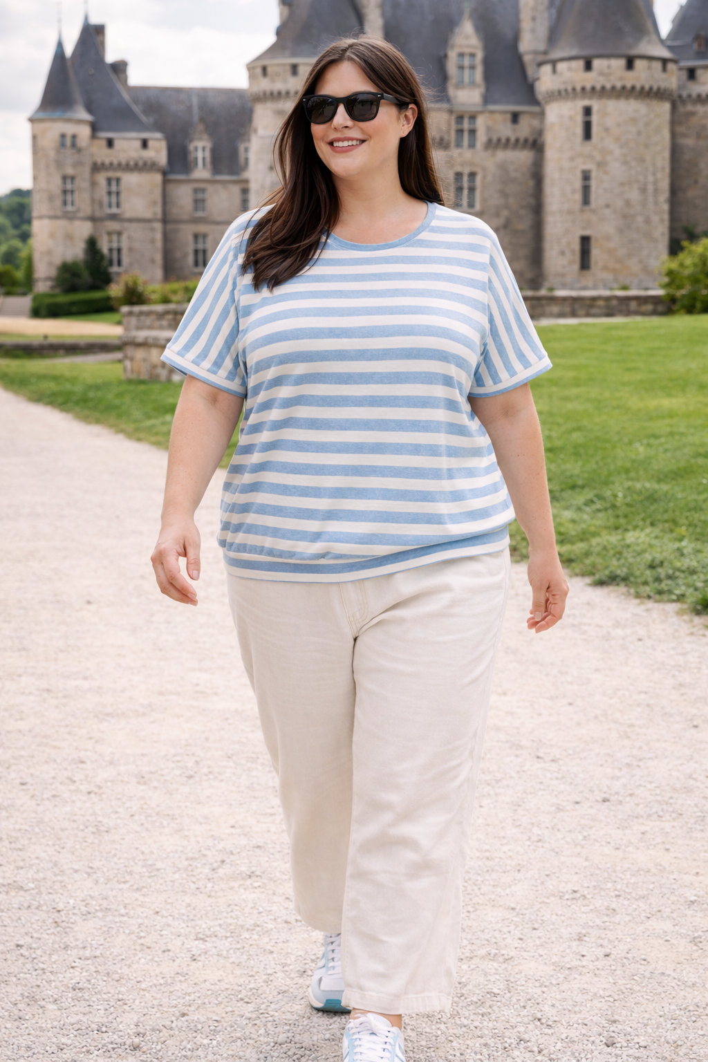 Gestreepte T-shirt Met Glansdraad In River Blue