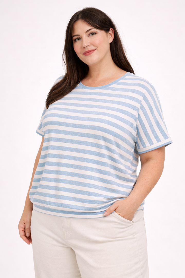 Gestreepte T-shirt Met Glansdraad In River Blue