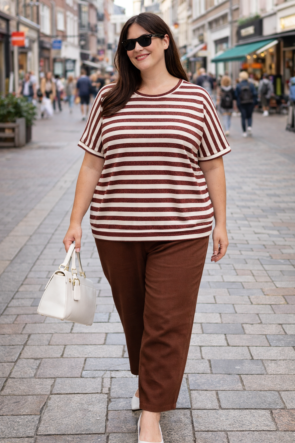 Gestreepte T-shirt Met Glansdraad In Tobacco