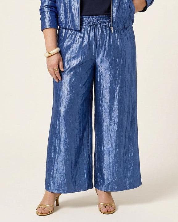 Faded Blue Glanzende Wide Leg Broek