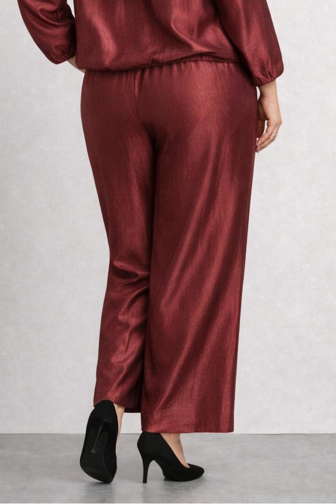 Glanzende Bordeauxkleurige Broek met Elastische Taille