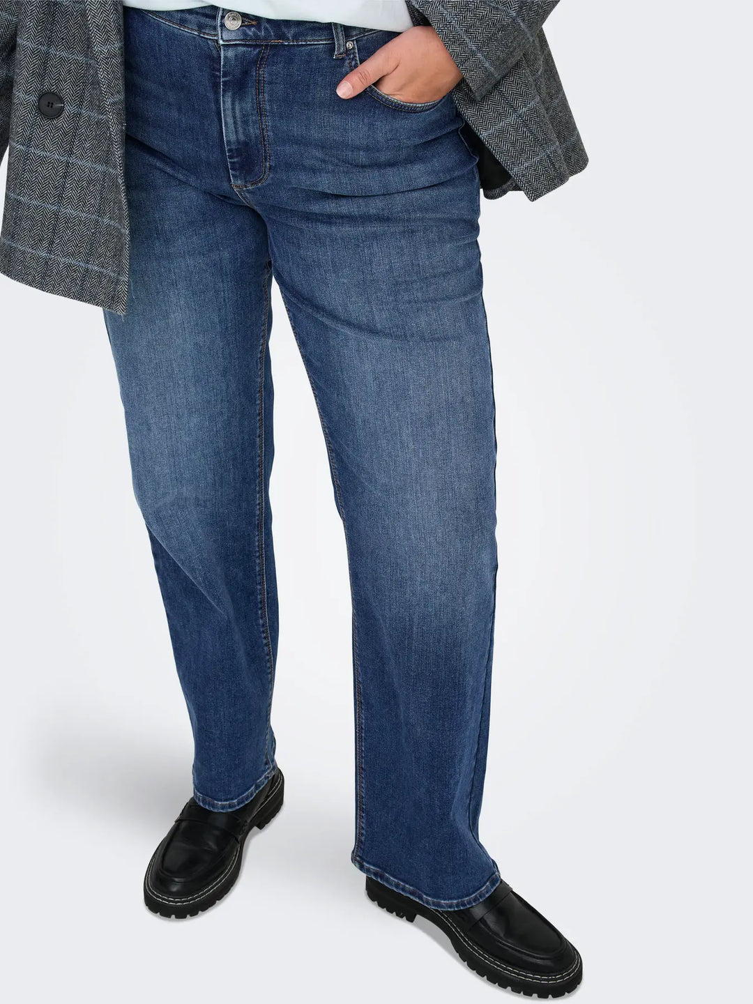 Trendy Straight Jeans In Dark Blue Denim