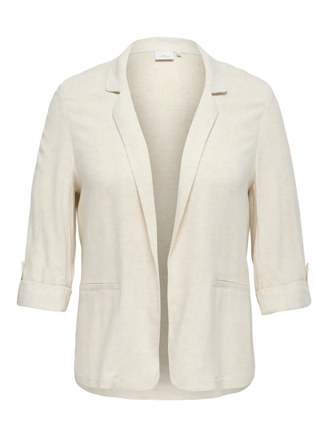 Ecru Blazer Met Linnenlook En 3/4 Mouwen