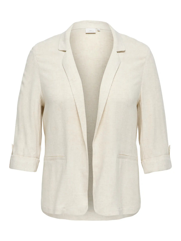 Ecru Blazer Met Linnenlook En 3/4 Mouwen