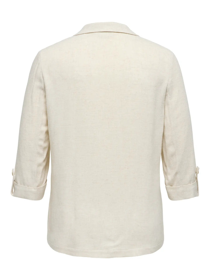 Ecru Blazer Met Linnenlook En 3/4 Mouwen
