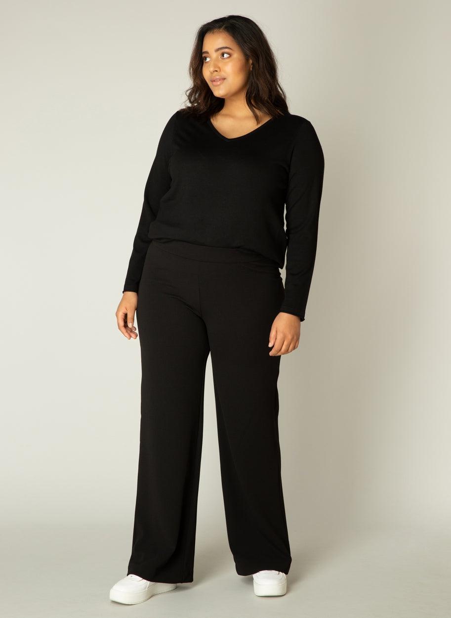 zwarte wijde broek met een elastische tailleband - base level curvy - - grote maten - dameskleding - kledingwinkel - herent - leuven