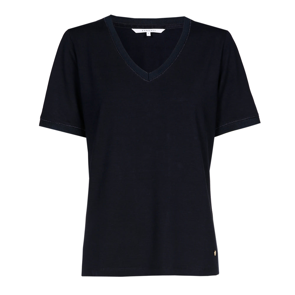 blauw t-shirt met v-hals - xandres essentials - - grote maten - dameskleding - kledingwinkel - herent - leuven