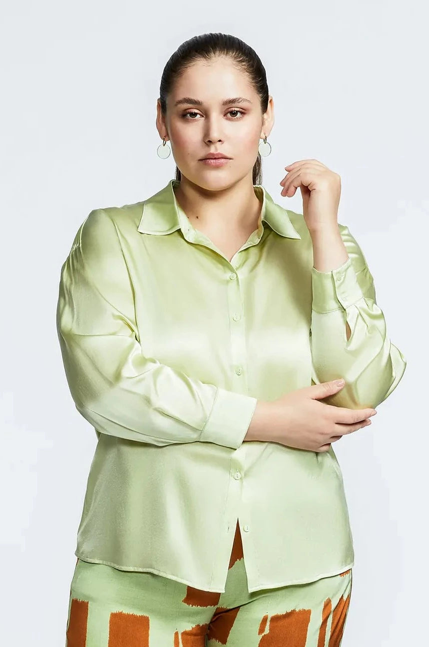 zijde blouse in green wash - xandres - - grote maten - dameskleding - kledingwinkel - herent - leuven