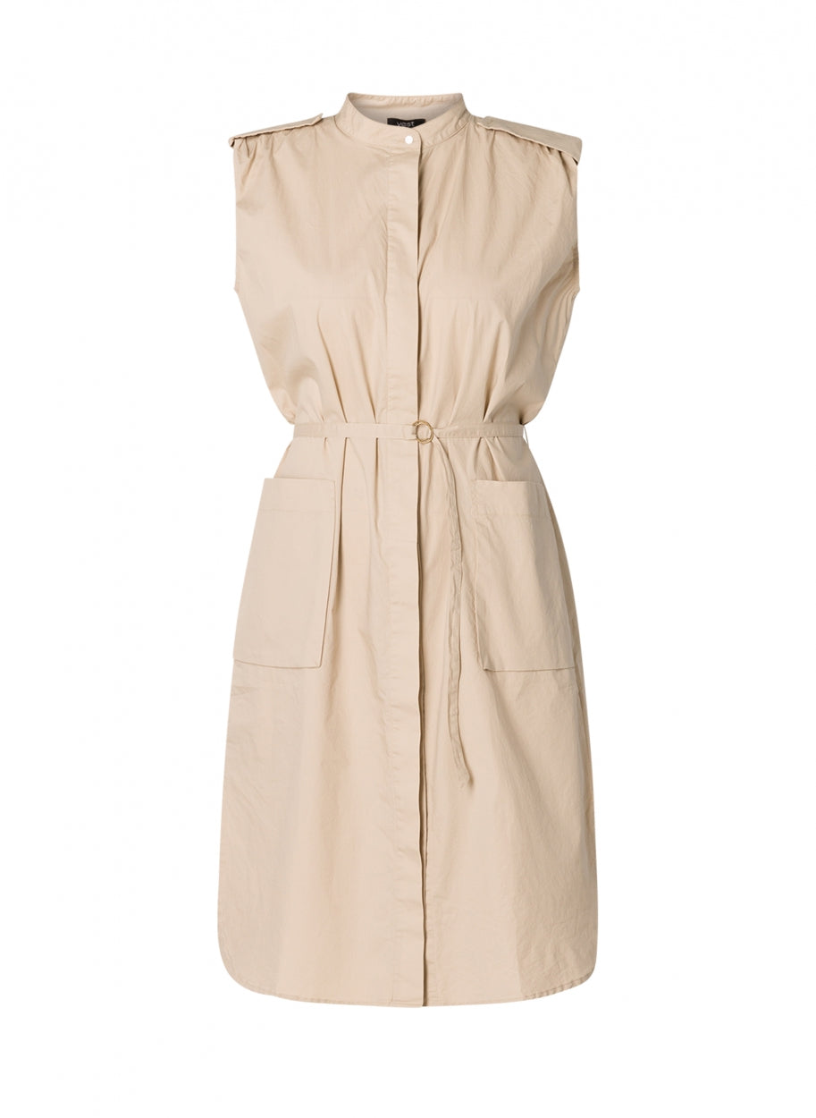 mouwloze korte jurk in beige - yesta - - grote maten - dameskleding - kledingwinkel - herent - leuven
