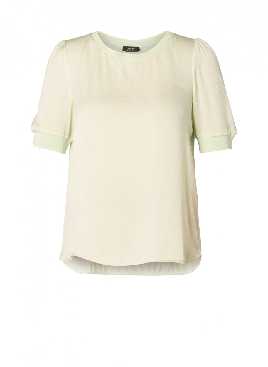 pastelgroen shirt met pofmouwen - yesta - - grote maten - dameskleding - kledingwinkel - herent - leuven