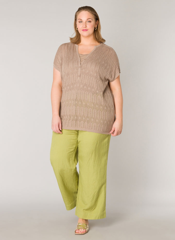 lichtbruin shirt met prachtig patroon - yesta - A003900 - grote maten - dameskleding - kledingwinkel - herent - leuven