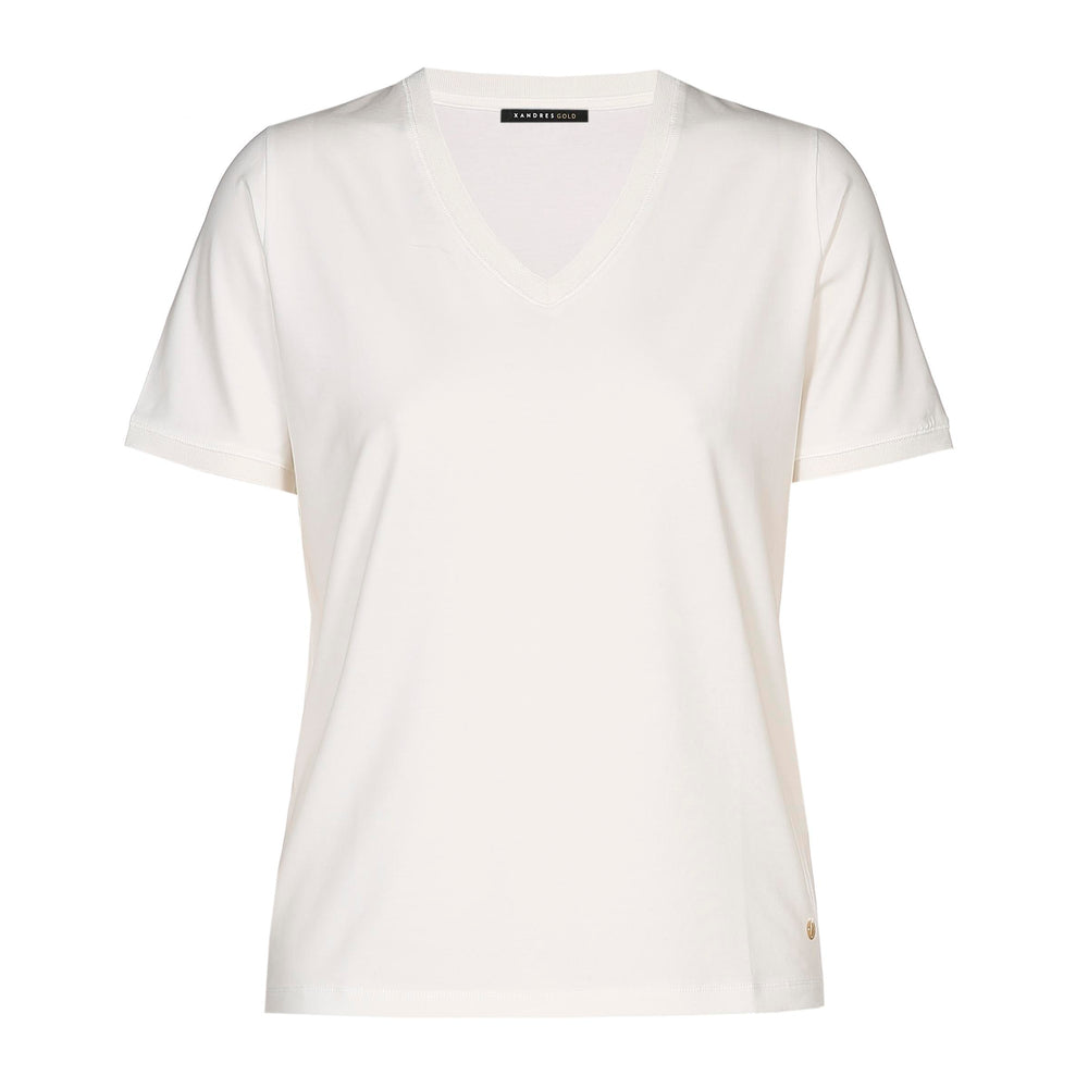 wit basis t-shirt met v-hals - xandres essentials - - grote maten - dameskleding - kledingwinkel - herent - leuven