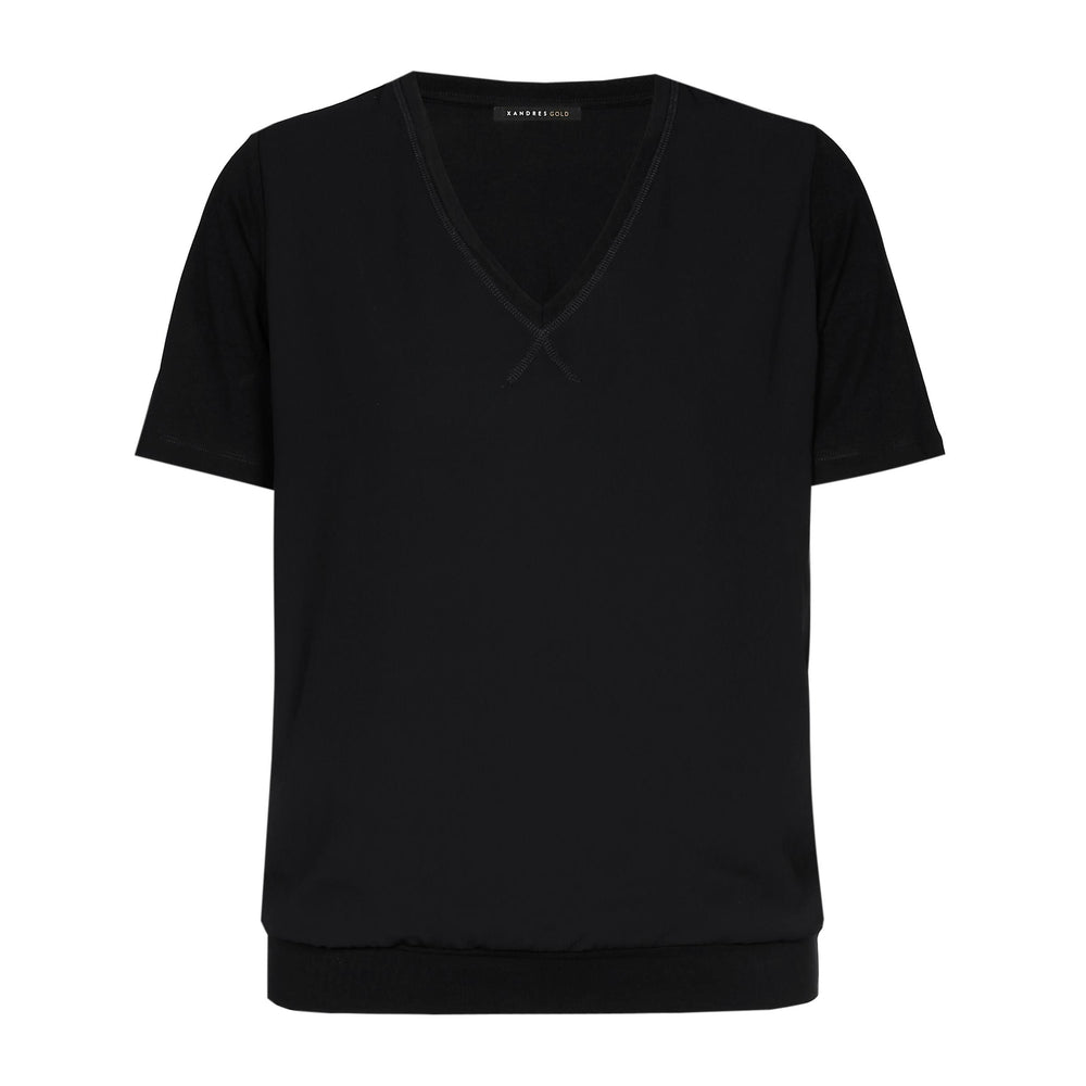 zwart t-shirt met v-hals - xandres essentials - - grote maten - dameskleding - kledingwinkel - herent - leuven