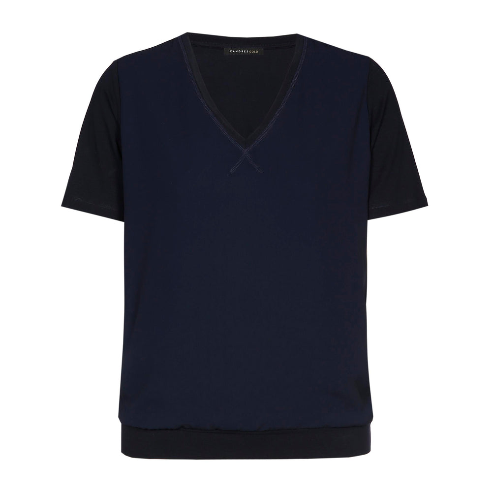 blauw t-shirt met dubbele stof vooraan - xandres essentials - - grote maten - dameskleding - kledingwinkel - herent - leuven
