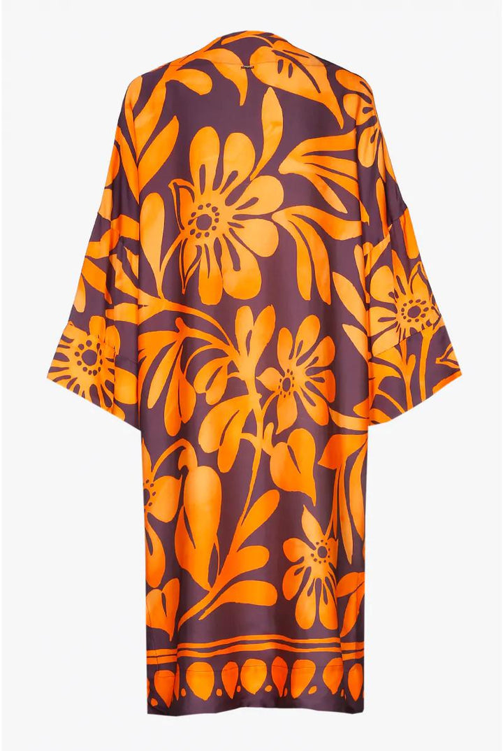 zomerse kimono met bloemenprint en satijnglans - xandres - kimori-oranje - grote maten - dameskleding - kledingwinkel - herent - leuven